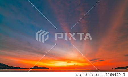 Nature landscape beautiful Light Sunset or sunrise over sea,Colorful clouds dramatic sky seascape,Amazing clouds in sunset sky background 116949045