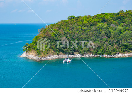 Beautiful sea surface background,Seascape view Waves water surface texture with tropical island in Phuket island Thailand 116949075