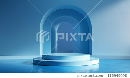 AI-generated 3D rendering of a simple podium with blue as the main color AI-generated 3D rendering of a simple podium with blue as the main color 116949098