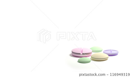 Colorfull pills and tablets on isolated white background 116949319