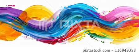 A vibrant abstract painting featuring colorful paint swirls on a white background 116949358