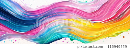 Digital artwork featuring colorful, wavy lines of pink, blue, and yellow paint on a white background Digital artwork featuring colorful, wavy lines of pink, blue, and yellow paint on a white background 116949359