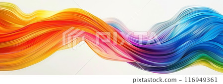 Colorful abstract image of wavy lines with a gradient of red, orange, yellow, pink, purple, and blue 116949361