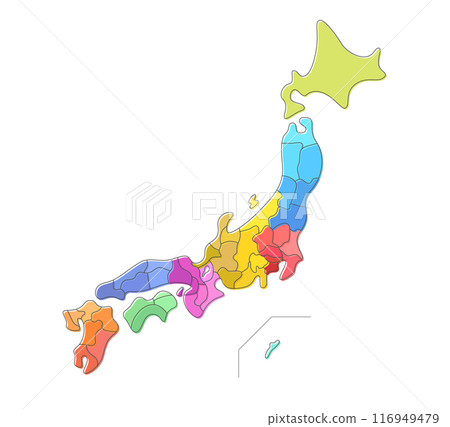 Freehand style map of Japan (separate layers for each prefecture) 116949479