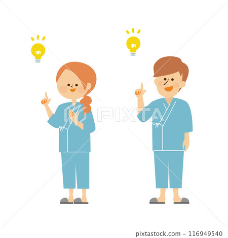 Health checkup: Cute illustration of a man and woman wearing examination clothes 116949540