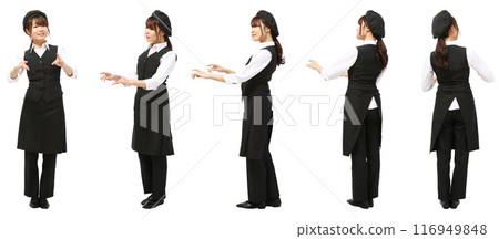 戴貝雷帽圍裙的咖啡廳女店員全身圖摳圖素材 116949848