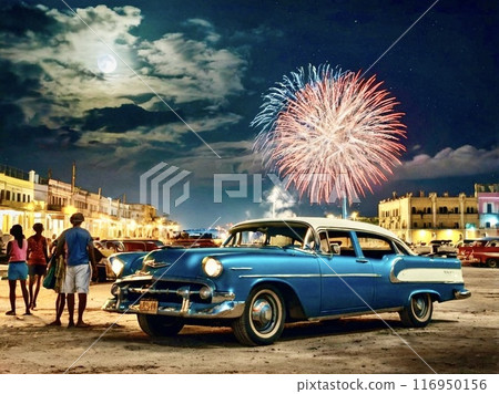 老美國汽車和煙火 116950156