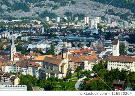 Chur townscape with church of St. Martin and Catholic Cathedral, Switzerland 116950204