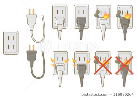插座插頭、火災和洩漏事故插圖集 116950264