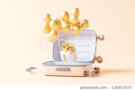 Cartoon style luggage with travel theme, 3d 116951037