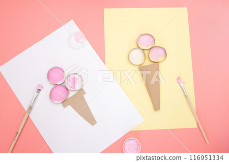 DIY paper craft for kids, how to make an ice cream, handmade handicraft from recycled materials,  116951334