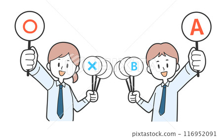 Boys and girls raising their cards Boys and girls raising their cards 116952091