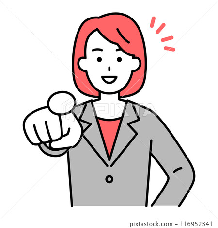 A woman in a suit making a selection with a smile A woman in a suit making a selection with a smile 116952341