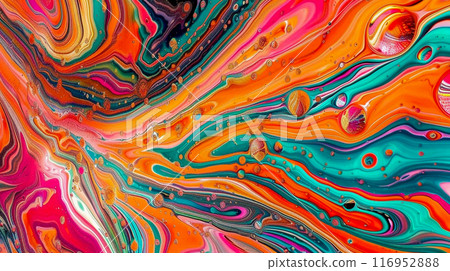 Fluid art background featuring swirling, vibrant colors in stunning macro detail Fluid art background featuring swirling, vibrant colors in stunning macro detail 116952888