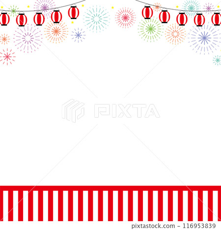 節日燈籠和煙火方形橫幅框架夏天 116953839