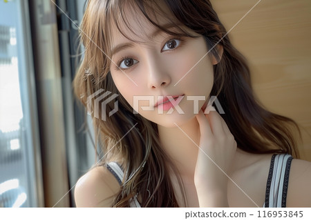 一位穿著黑白邊框背心的女士 一位穿著黑白邊框背心的女士 116953845