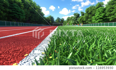 Competitive running tracks symbolize the commitment to physical well-being and athleticism 116953930