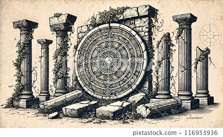 Ancient magic circle carved into ruins 116953936