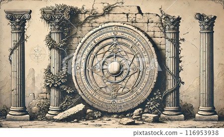 Ancient magic circle carved into ruins 116953938