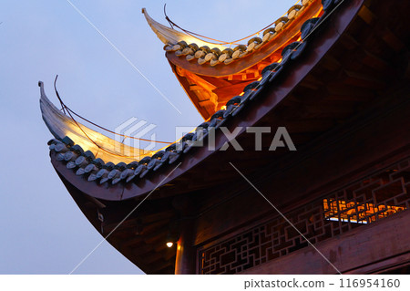 Lighted Chinese traditional roof corner 116954160