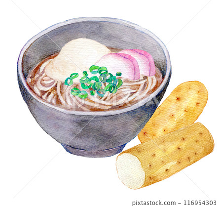 Tororo 蕎麥麵,磨碎的紅薯,水彩插圖 Tororo 蕎麥麵,磨碎的紅薯,水彩插圖 116954303