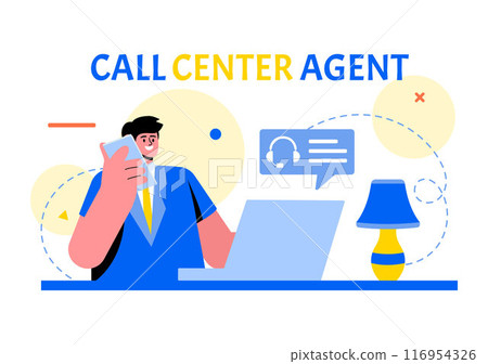 Call Center Agent Vector Illustration of Customer Service or Hotline Operator with Headsets or Computers in a Flat Style Cartoon Background 116954326