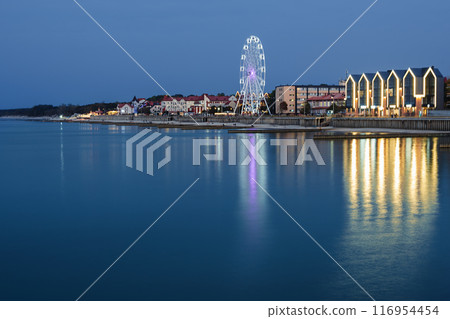 Night view of promenade of resort town of Zelenogradsk on the coast of Baltic sea. Russia Night view of promenade of resort town of Zelenogradsk on the coast of Baltic sea. Russia 116954454