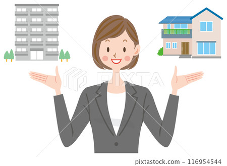 一位女士在獨立屋和公寓之間做出選擇。 一位女士在獨立屋和公寓之間做出選擇。 116954544