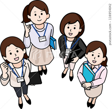 Four women in casual clothes forming a work team 116954842