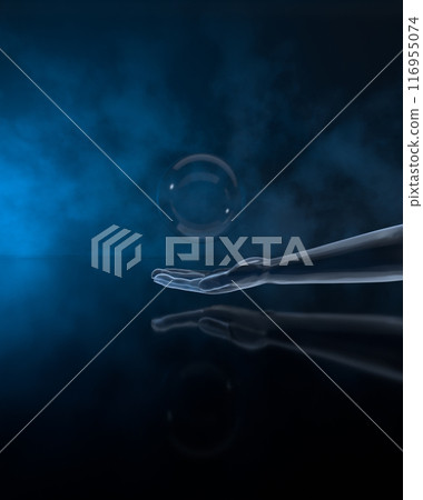 Hand sculpture with fog background, 3d rendering. 116955074