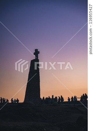 The cross monument at Cape Roca, the westernmost point of the Eurasian continent The cross monument at Cape Roca, the westernmost point of the Eurasian continent 116955427