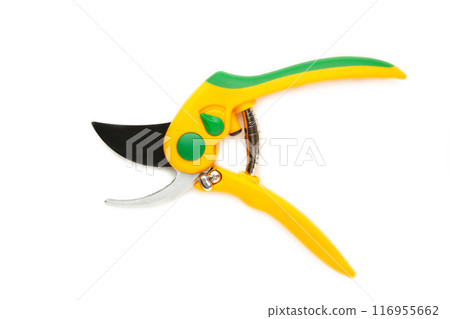 Garden secateurs isolated on a white background. Garden secateurs isolated on a white background. 116955662