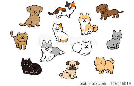 Dog and cat illustration set (vector illustration) Dog and cat illustration set (vector illustration) 116956019
