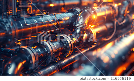 Plumbing background with lots of metal pipes 116956119