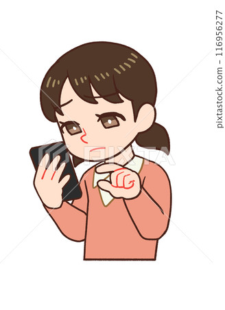 Illustration of a child holding a smartphone and looking at the screen 116956277