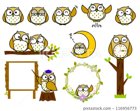 貓頭鷹插圖集與各種表情 116956773