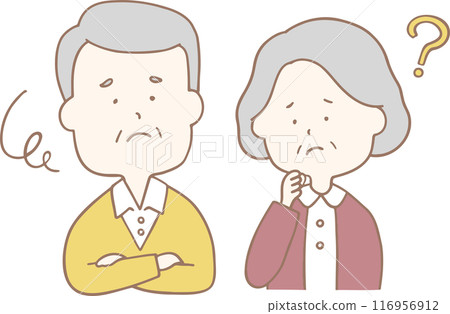 Senior couple with a questioning expression, upper body illustration 116956912