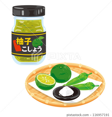 瓶子裡的柚子胡椒和漏勺裡的配料 瓶子裡的柚子胡椒和漏勺裡的配料 116957191