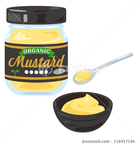 Organic mustard in a jar and in a small bowl Organic mustard in a jar and in a small bowl 116957194