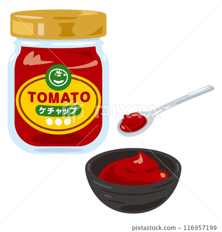 瓶子裡的番茄醬和小碗裡的番茄醬 116957199