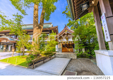 日本寒川城市景觀、相模國一宮寒川神社、Nofudaden、Ofuda Osamu。大量綠色 = 2020 年 7 月 21 日 116957225