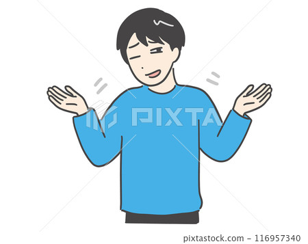 A young man in plain clothes laughing with a sigh (upper body) 116957340