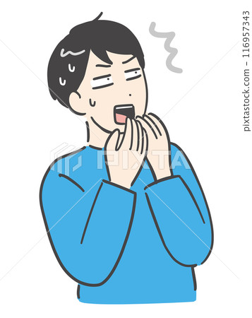 A young man in plain clothes with a surprised face and troubled face (upper body) 116957343