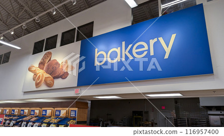 Close-up of bakery sign on wall Inside a Superstore in Coquitlam. 116957400