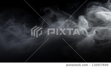 Abstract smoke moves on a black background Design element for graphics 116957699