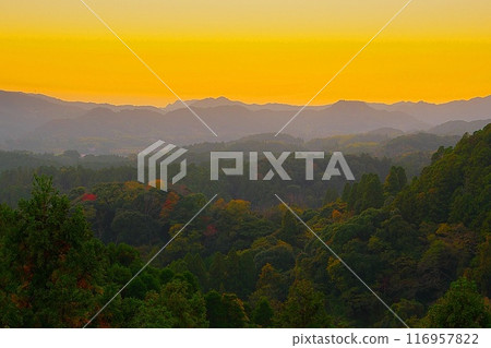 A view from National Route 410 in late autumn, where the ridges of the Boso Hills overlap with the twilight sky. Ver. 2 116957822