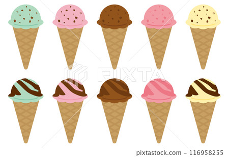 Ice cream set with chocolate, chocolate sauce, chocolate mint, strawberry chocolate, chocolate, vanilla chocolate Ice cream set with chocolate, chocolate sauce, chocolate mint, strawberry chocolate, chocolate, vanilla chocolate 116958255