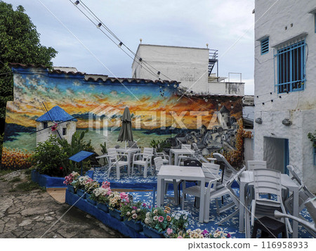 Doradal colombian santorini pictoresque village white and blue house greek greece style in Colombia Doradal colombian santorini pictoresque village white and blue house greek greece style in Colombia 116958933