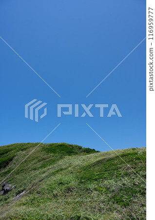 神奈川縣城島的藍天和綠草如茵的山丘令人心曠神怡 116959777