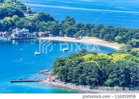Cape Mihama, the beak of Izu: A sandbar beach made of small pebbles by the ocean currents of Suruga Bay. Loggerhead turtles lay their eggs here. 116959956